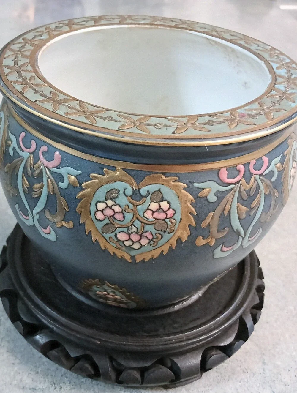 Vintage Blue, Pink & Gold Floral Cloisonne' Vase (5 1/2